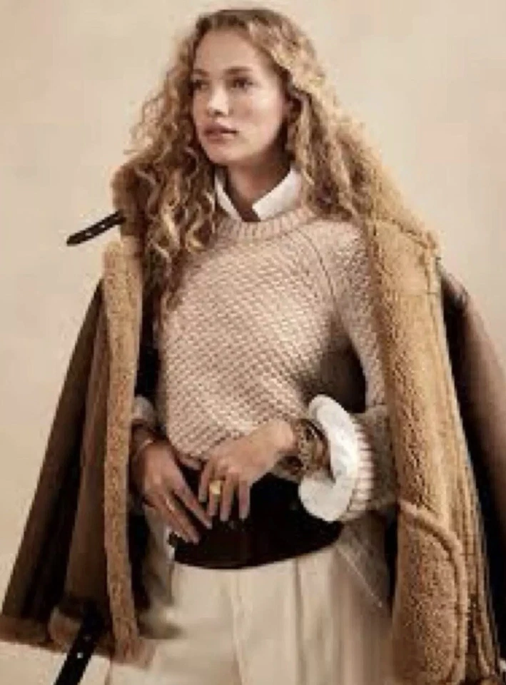 Banana Republic Sweater Merino Wool Med Honeycomb Popcorn Chunky Knit Price ⬇️