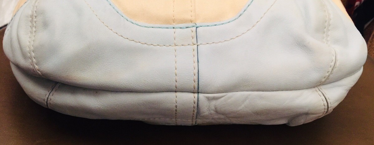 VINTAGE COACH SHOULDER TOTE BAG BLUE LEATHER TRIM ZIPPED