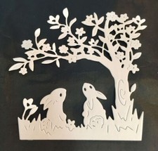 Easter Die Cuts  Bunny Scene  White or Kraft Cardstock  Set of Eight  Cute 