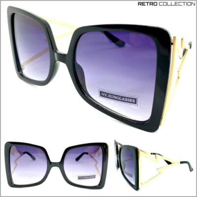 OVERSIZE EXAGGERATED Vintage Retro Style SUN GLASSES Huge Funky Black Gold Frame