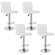 Swivel Bar Stools PU Leather 4PCS Adjustable Barstool MId-Back Footrest in White