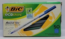 BIC Ecolutions GSME509-BLU Recycled Round Stic 1mm Black Ballpoint Pen, 50. New