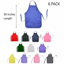 6 Aprons Commercial Restaurant Home Bib Spun Poly Cotton Kitchen (2 Pockets)