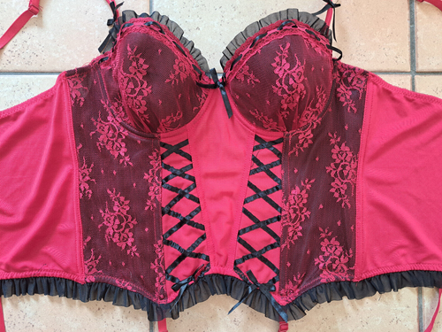 TOP! Corsage Mieder mit Schleifchen Schwarz Rot Spitze, Gr. 85 C - sehr gut - Bild 8 von 10