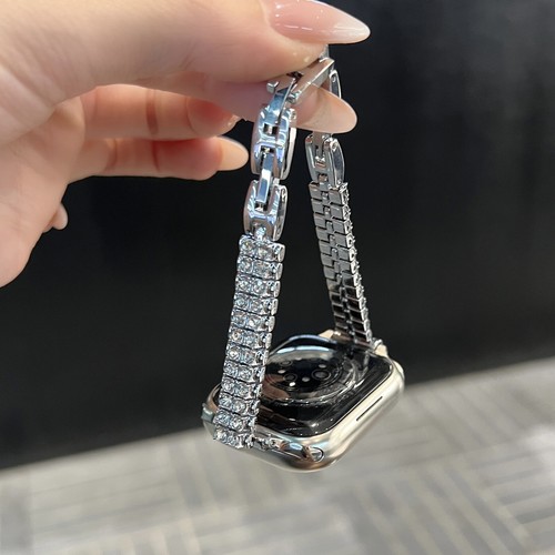 Double Row Diamond Chain Bling Watch Band Bracelet For Apple Watch Series 10/9/8 - Picture 11 of 12