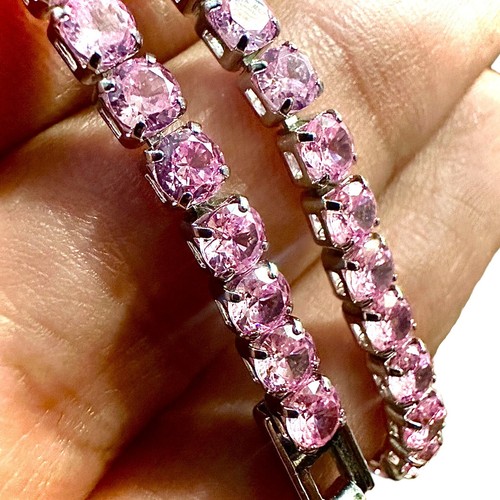 Pink Cz 18k White Gold Plated Tennis Bracelet Created 7.5 inch 3MM Women - Picture 5 of 7