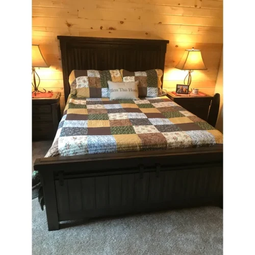 ACOGEDOR JUEGO DE EDREDÓN CABAÑA RETAZOS MARRÓN VERDE BLANCO HOJA CAMPO CABAÑA DE TRONCOS - KING Foto 3 de 4