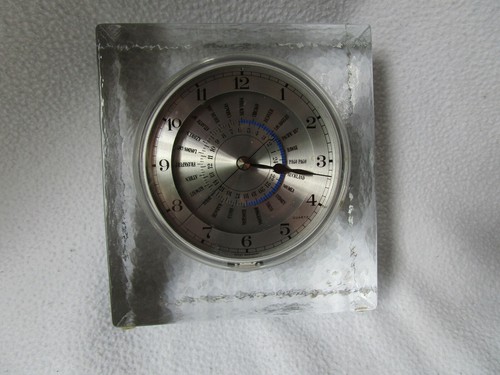 Glas Quader Tischuhr Weltzeituhr Design Schreibtisch Uhr West Germany 14x12x5x6 - Bild 2 von 7