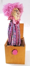 Vintage Jax Of Maine Springy Woman with Pink Hair in handcrafted wood box