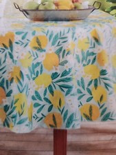 Mainstays Tablecloth PEVA 70" Round Aqua Yellow Lemons  Floral NIP 2020