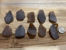 Sea glass - 10 Large Top Drilled Pieces Of Brown Sea Glass