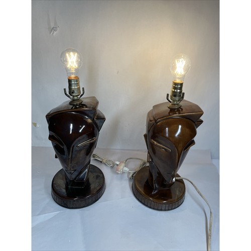 Pair 1980's Lindsey B Blackweill Ceramic Head Lamps 15" Tall - Picture 2 of 23