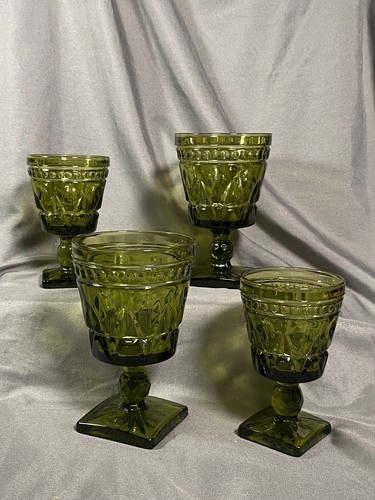 VINTAGE INDIANA GLASS GREEN COLONY PARK 2-Sherry 2-Wine Glasses - Picture 2 of 4