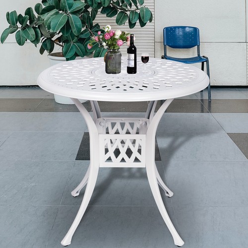 31" Outdoor Bistro Dining Table Cast Aluminum Patio Table w/ Umbrella Hole - Picture 16 of 16