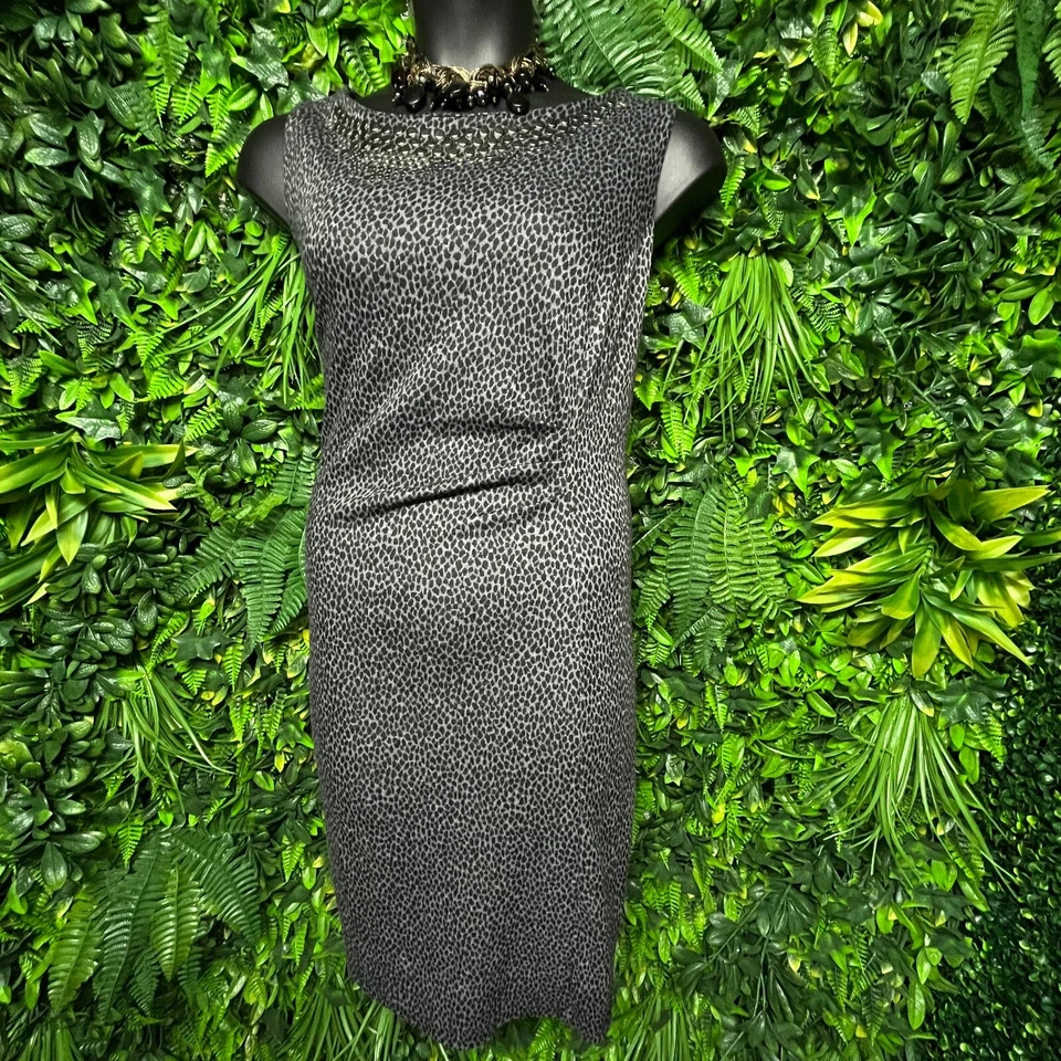 Vestido Mujer 20 Gris Negro Cuello Redondo Estampado Animal Tachonado Jonathan Martin 1429 Foto 2 de 4