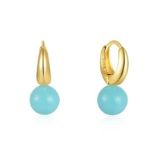 ZARD Huggie Hoop Earrings in Turquoise Gumball Accent 18K Gold