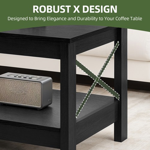 Xelsyo Farmhouse Coffee Table w/Storage Shelf Rectangular Table for Living Room - Picture 5 of 8