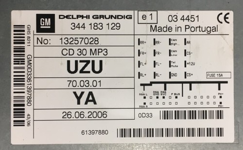 Autoradio lettore CD OPEL CORSA anno 2007 - 998 Benzina 344183129 13254188 - Foto 6 di 6