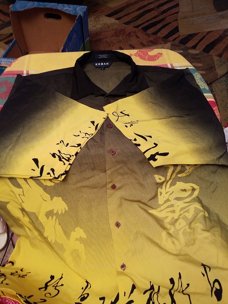 Koman Sport SS Shirt Collared Button Black & Yellow Size Large