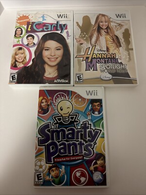 LOT OF 3 WII GAMES - ICarly, Hannah Montana, Smarty Pants - CIB 