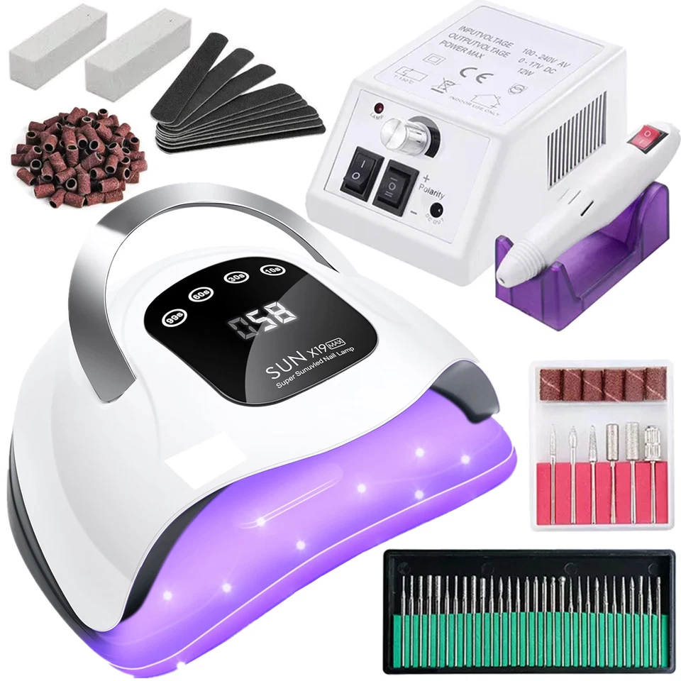 Electric Nail Art File Drill Machine Manicure False Set Nail Polish Lamp UV LED