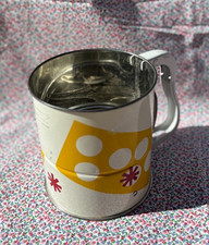 VINTAGE FLOUR SIFTER Heavy Weight, triple sift with MCM design in yellow and red