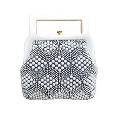 White Beaded Top Handle Hong Kong Hand Made 60s Rockabilly Mod Retro Purse Bag