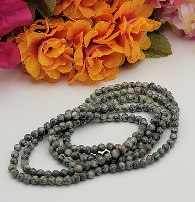 Black Map Jasper Seed Bead Necklace 34'' Continuous Strand