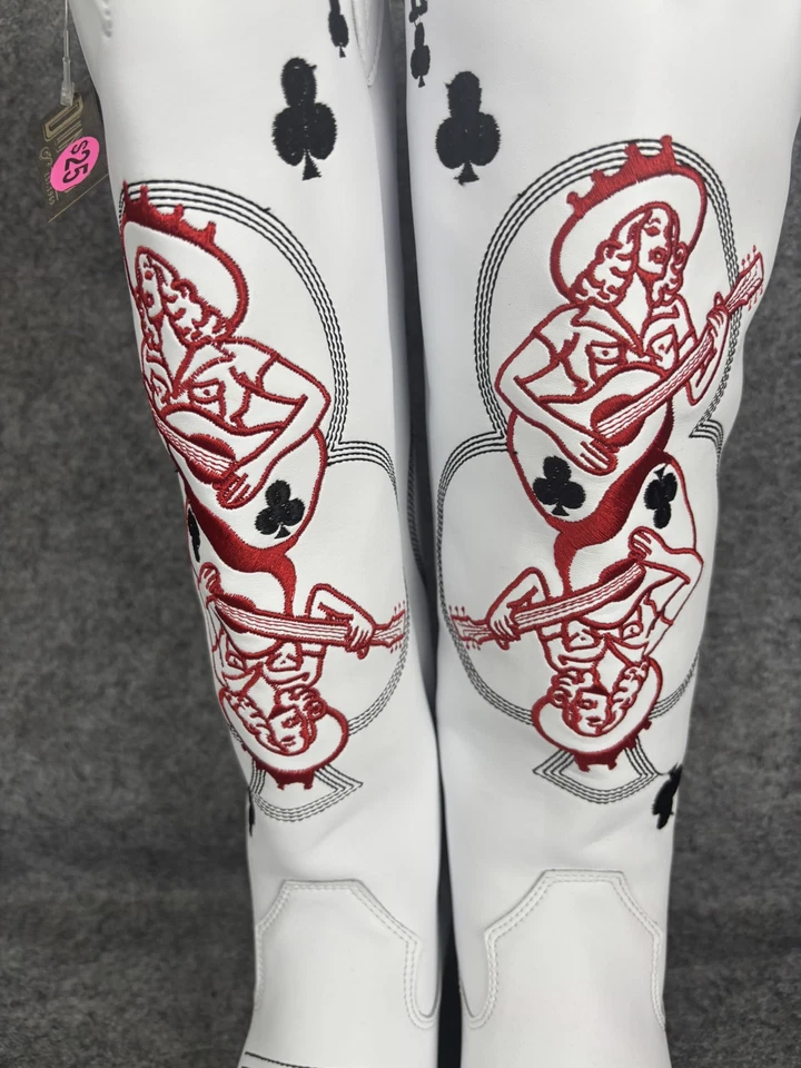 Botas Dingo Mujer Talla 9M Blanco Tarjeta King Bordada Cuero Vaquero Occidental Foto 3 de 4