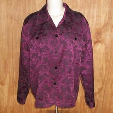 SUSAN GRAVER Oriental Jacquard Purple Blk Jacket Sz XL Suit Coat Blazer VINTAGE
