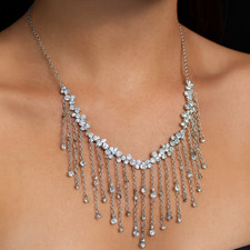 International Concepts INC Silver Tone Crystal Drape Necklace, 21"