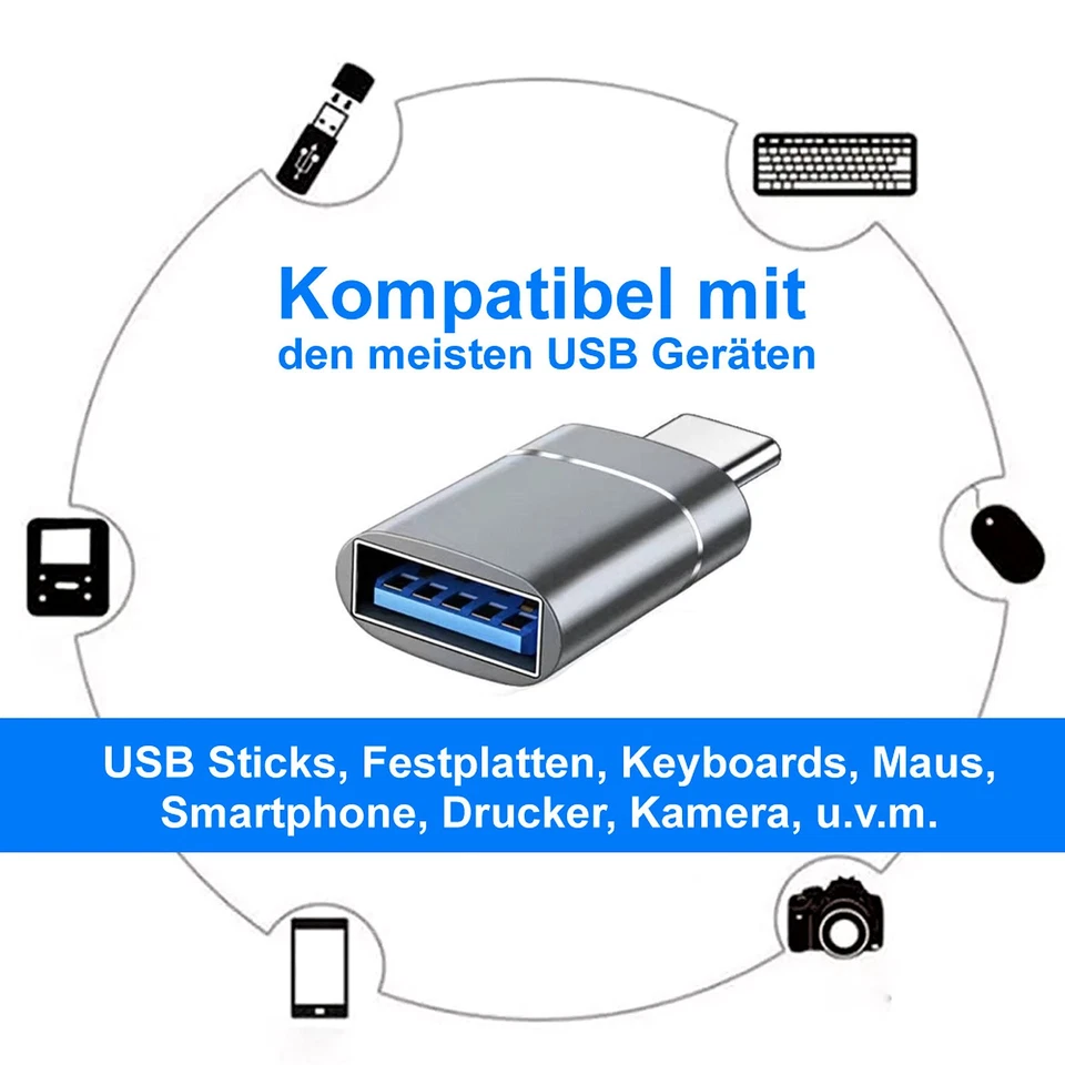 USB A auf USB C Adapter Ladeadapter Datenübertragung Konverter OTG 3.0 - Bild 2 von 3