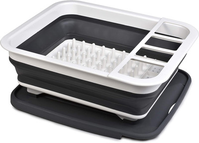 Pop-Up Collapsible Dish Drying Rack   Drains to Sink, 8 Plates, Utensil Sections