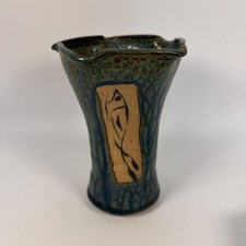 Charles Nettles Studio Pottery Vase Fish Design Signed Mississippi