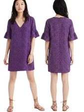 MADEWELL Painted Clover Bell Sleeve Silk Shift Dress - Size M
