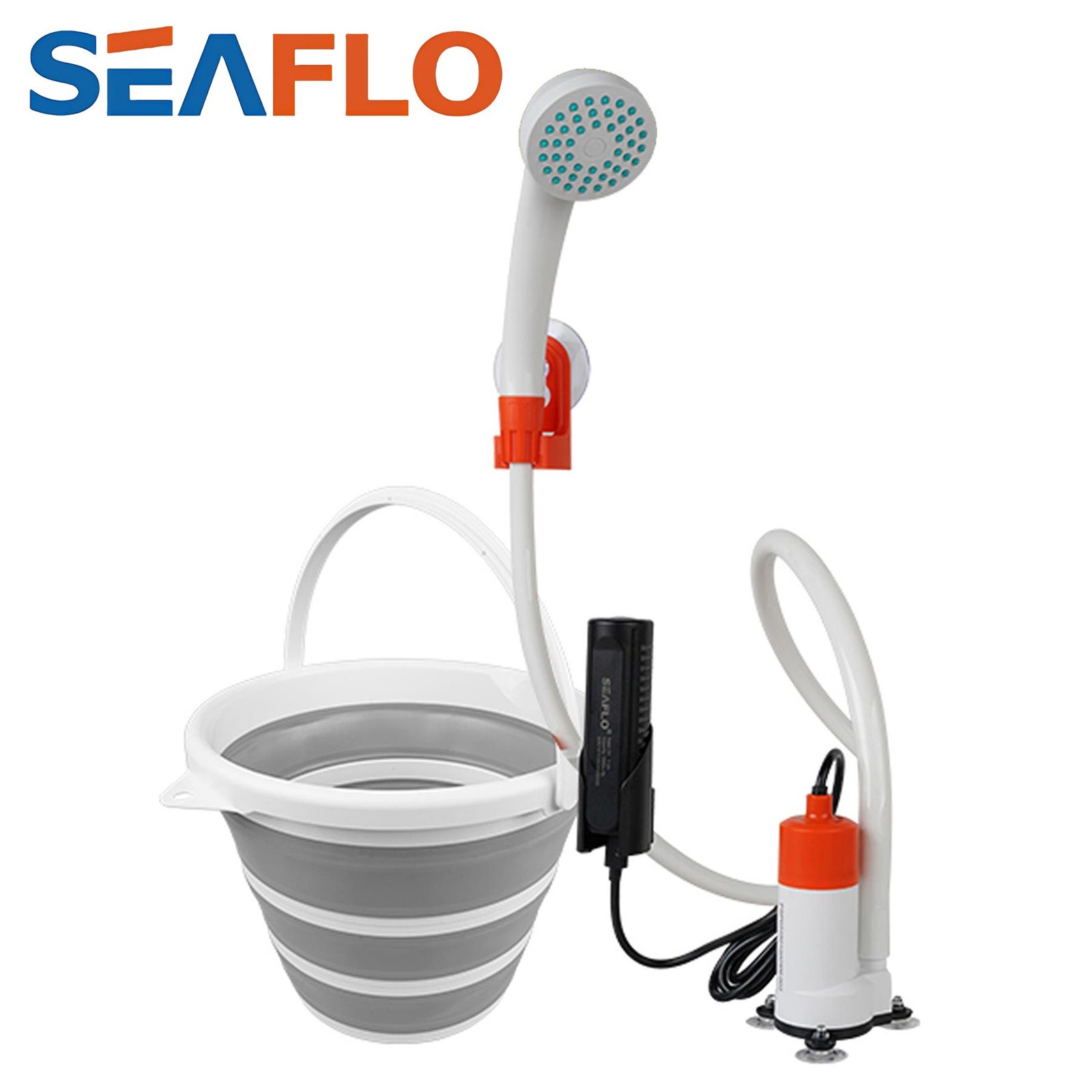 SEAFLO CAMPING SHOWER, PUMP & BUCKET RECHARGEABLE OUTDOOR FESTIVAL TENT WASH