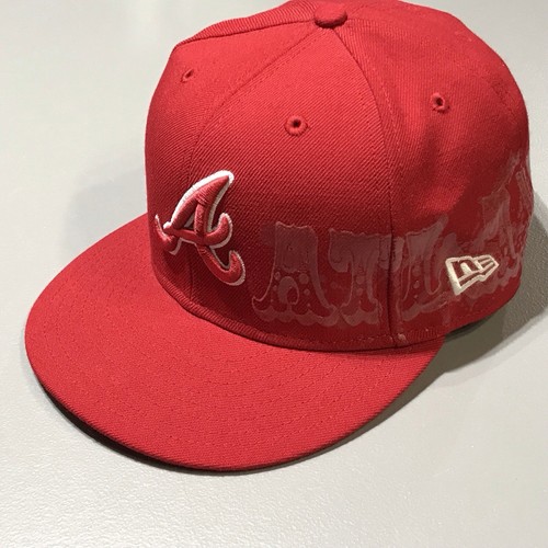 Atlanta Braves Red New Era 59Fifty 100% Wool Fitted 7 1/2 Side Spell Out Cap