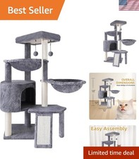 Durable Grey Three-Level Cat Tree with Hammocks - Perfect for Small Breeds