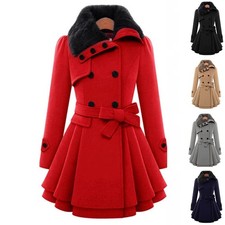 Women's Slim Mid-length Woolen Coat With Belt Thickened Double-breasted Padded W
