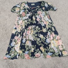 Show Me Your Mumu Small Kylie Lace Up Dress Blue with Pastel Floral