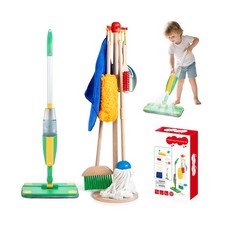 Wooden Kids Cleaning Set with Spray Mop, Montessori Cleaning Toys R... Fast Ship