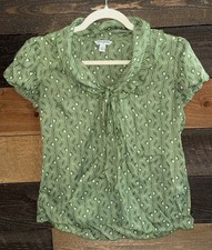 Banana Republic Green White Print Front Tie Shirt Sleeve Blouse Top Shirt XS