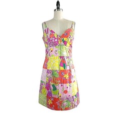 Lilly Pulitzer VTG 90s Dress 4 Fish Turtle Lemon Patchwork Sundress Babydoll