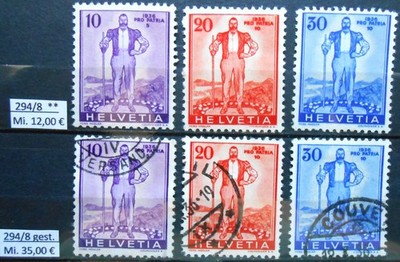 Pro Patria 1936. Mi. 294/6. Freiburger Senn.Je 1 Satz ** postfrisch + gestempelt