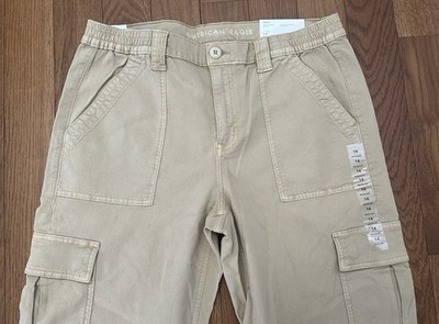 American Eagle Jeans Womens 14 High Rise Straight Leg Cargo Stretch Beige NWT