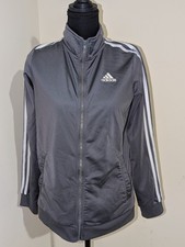 Adidas Full Zip Track Jacket Youth L 14-16 Black White Stripes Long sleeve