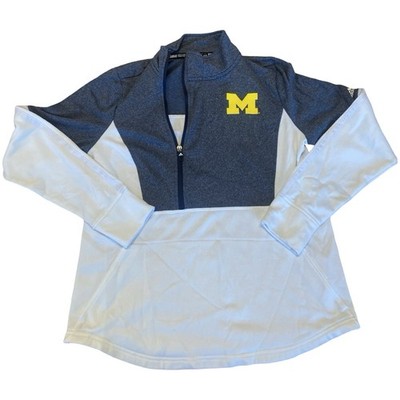 Adidas Michigan Wolverines Quarter Zip Pullover Sweatshirt Grau Weiß Collegiate