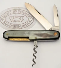 Antique BRUCKMANN SOLINGEN Bartender’s Knife Horn Handles - Unused - Near Mint