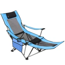 SUNTIME Outdoor Adjustable Folding Camping Chair with Removable Footrest(Blue)
