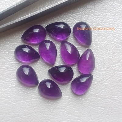 6x9mm Purple Amethyst Natural Pear Cabochon Loose Gemstone